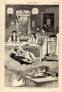 ニューヨークの中国人--バクスター・ストリートのクラブハウスでの出来事（1874年3月7日付『ハーパーズ・ウィークリー』誌より 作： Winslow Homer