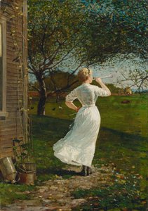 The Dinner Horn (海辺でクラクションを吹く) 作： Winslow Homer