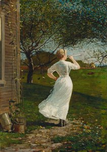 シーサイドでホーンを吹くディナーホーン（1870年 作： Winslow Homer