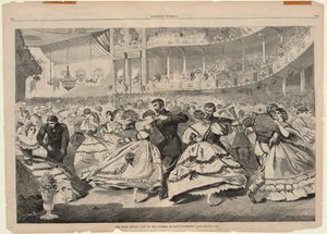 1863年11月5日、アカデミー・オブ・ミュージックでの大ロシア舞踏会、『ハーパーズ・ウィークリー』1863年11月21日号より 作： ウィンスロー・ホーマー