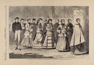 朝の散歩--大通りを行進する若い婦人学校（『ハーパーズ・ウィークリー』1868年3月28日号より