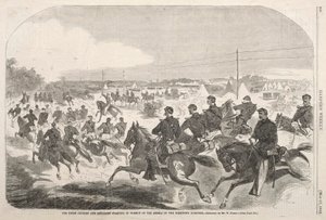 ヨークタウン・ターンパイクで反乱軍を追い始める北軍の騎兵隊と砲兵隊 作： Winslow Homer