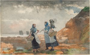 Three Fisher Girls、タインマウス 作： Winslow Homer