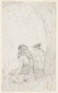 銀行に座っている 2 人の女の子 作： Winslow Homer