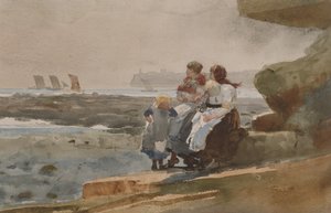 崖の下、カラーコーツ、1881年頃（網目紙に水彩とグラファイト） 作： Winslow Homer