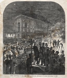音楽のアカデミーの外の野外での連合会議、1859年。 作： Winslow Homer