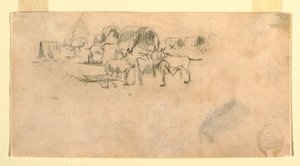 キャンプの幌馬車隊 作： Winslow Homer
