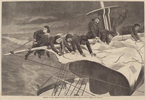 Winter at Sea - Taking in Sail Off the Coast』（1869年刊）。 作： Winslow Homer