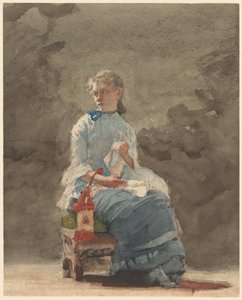 女性の縫製、1878年9月（オフホワイトウォーブ水彩紙に黒鉛の上に水彩） 作： Winslow Homer