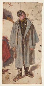 若い兵士、負傷した仲間に水を与える兵士のスケッチ 作： Winslow Homer