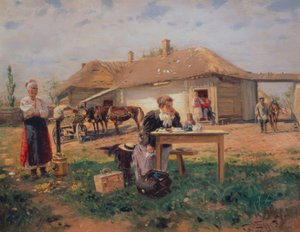 村への先生の到着 作： Wladimir Jegorowitsch Makowski