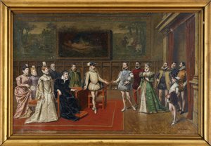 カトリーヌ・ド・メディチは息子のシャルル9世とアンリ3世に会う 作： Wladyslaw Bakalowicz