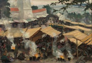 ポーランド、カワリア・ザブルジドフスカでの見本市、1913年頃（キャンバスに油彩） 作： Wojciech Stanislaw Weiss