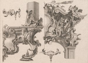 祭壇枠の右下と右上の装飾についての提案、1750年から56年頃の印刷。 作： Wolffgang Christoph Mayr
