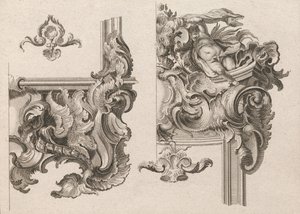 祭壇枠の右下と右上の装飾についての提案、1750年から56年頃の印刷。 作： Wolffgang Christoph Mayr