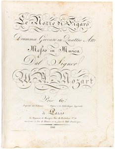 1806 年から 1810 年までの 4 幕からなる戯曲「フィガロの結婚」の楽譜の表紙。 作： Wolfgang Amadeus Mozart