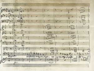 魔法のフルートからのタミーノの肖像画アリアの始まりの手書き。トランスクリプト。 1791