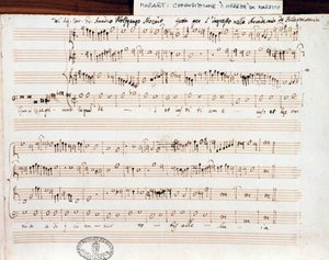 モーツァルトがアカデミコ・フィラルモニコの称号を得るために作曲した「Querite primum regnum Dei」の楽譜ページ（1770年）。 作： Wolfgang Amadeus Mozart
