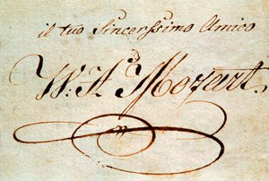 オーストリアの作曲家ウォルフガング・アマデウス・モーツァルト（1756-1791）のサイン