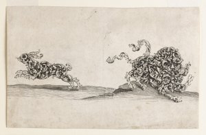 観賞用リーフワークで構成されたライオンとノウサギ 作： Wolfgang Hieronymus von Bömmel