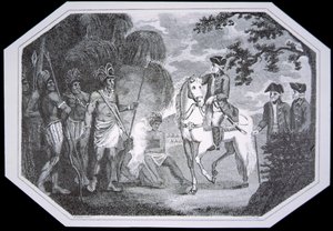 1777年のバーゴイン将軍とインディアン（デビッド・ヒュームとトビアス・スモレットの「The History of England」より、J.テイラーの刻印、ロンドン発行 作： Woodruff (after)
