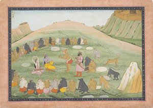 ハヌマーンは薬草でラーマとラクシュマナを復活させます...,ラーマーヤナ シリーズ, ca. 1790年。 作： Workshop active in the First generation