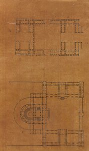 建築・インテリアのドローイングと数枚のプリントを収めたスクラップブックのページ（1800年頃～1850年頃）。制作者シャルル・ペルシエの工房、ピエール・フランソワ・レオナール・フォンテーヌの工房。 作： Workshop of Charles Percier, Workshop of Pierre
