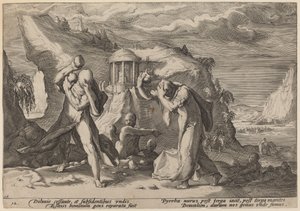 地球に住むデウカリオンとピュラ 作： Workshop of Hendrick Goltzius, after Hendrick Goltzius