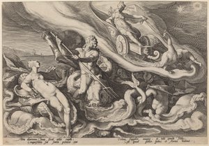 カリストについてオケアノスとテティスに不平を言うジュノ 作： Workshop of Hendrick Goltzius, after Hendrick Goltzius