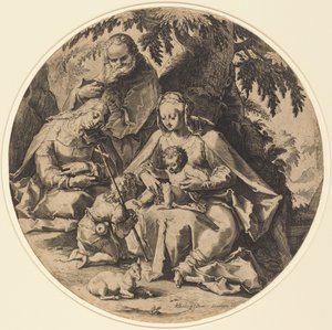 聖エリザベトと洗礼者聖ヨハネのいる聖家族 作： Workshop of Jacob Matham, after Hendrik Goltzius