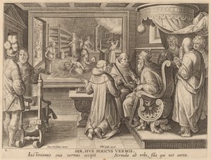 Ser、Sive Sericus Vermis (絹、または蚕) 作： Workshop of Philip Galle after Jan van der Straet