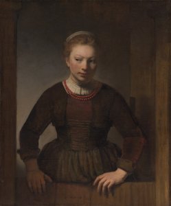 開け放たれた半ドアの若い女性 作： Workshop of Rembrandt van Rijn