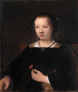 カーネーションを持つ若い女性 作： Workshop of Rembrandt van Rijn