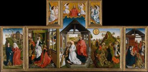 15世紀半ばのキリスト降誕（テンペラと木の上の油） 作： Workshop of Rogier van der Weyden