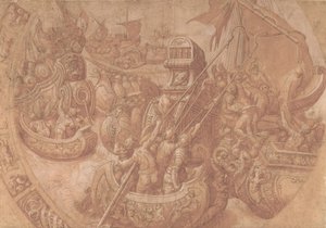 モルビアン湾の海戦、16 世紀。 作： タッデオ・ツッカロのワークショップ。