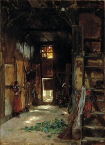ヴェストファーレン地方のコテージの内部 作： Worthington Whittredge