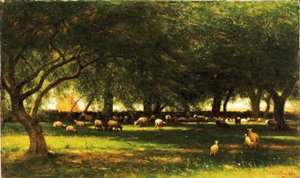 1900年、果樹園の正午。 作： Worthington Whittredge