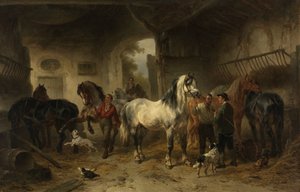 馬と人物がいる厩舎の内部 作： Wouter  Verschuur
