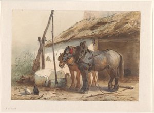 厩舎の前に立っている 2 頭の馬 作： Wouter  Verschuur