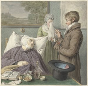医者はベッドで病気の老婦人を訪問します 作： Wybrand Hendriks (attributed to)