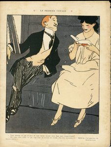 ザビエル ゴーゼ (1876-1915) のイラスト、ル リール、27/08/10 - 最初の旅 - 鉄道、メンズファッション、姦通 作： Xavier Gose