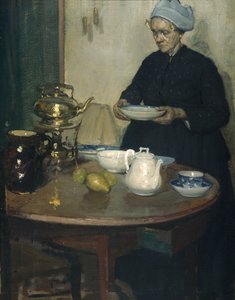 コーヒーテーブルの女性（キャンバスに油彩）