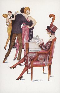 踊るカップルとシャーベットを飲む女の子