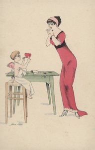 キューピッドによって2つの心が一緒に接合されるのを待っている女の子 作： Xavier Sager