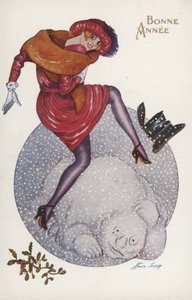 少女と雪だるまの年賀状 作： Xavier Sager