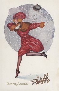 少女と雪だるまの年賀状 作： Xavier Sager