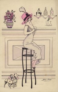 ストローで飲むバースツールに座っている女性 作： Xavier Sager