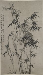 竹と岩、1760年頃（紙にインク） 作： Xie Zheng