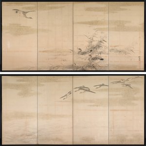 ガチョウ、葦、水 作： Yamamoto Baiitsu