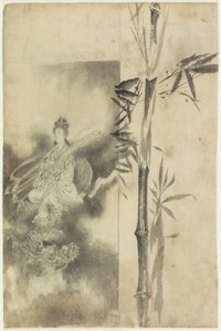 龍と竹の幹に乗った即位の女神 作： Yamamoto Shinryo Baiitsu